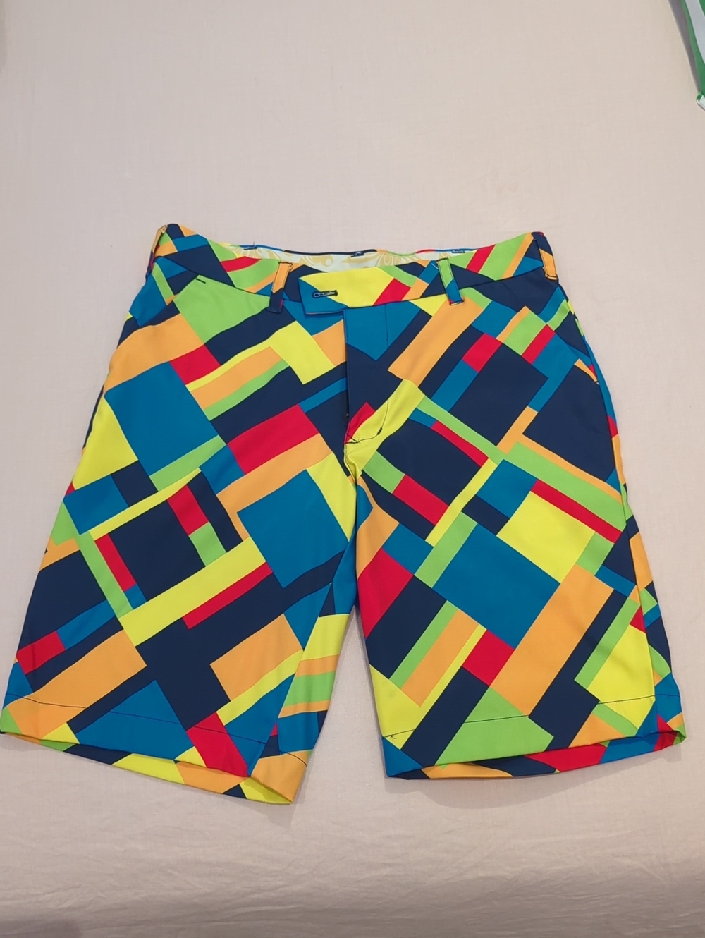 Men's Loudmouth Colorblock Geometric Flat Front Shorts - Neon Multi
